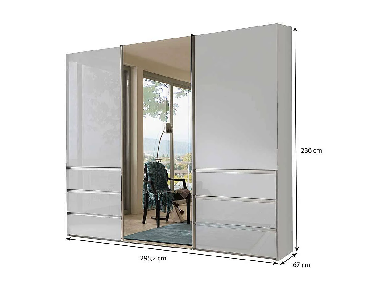 Kleiderschrank 3 Schwebetüren mit sechs Schubladen Weiß