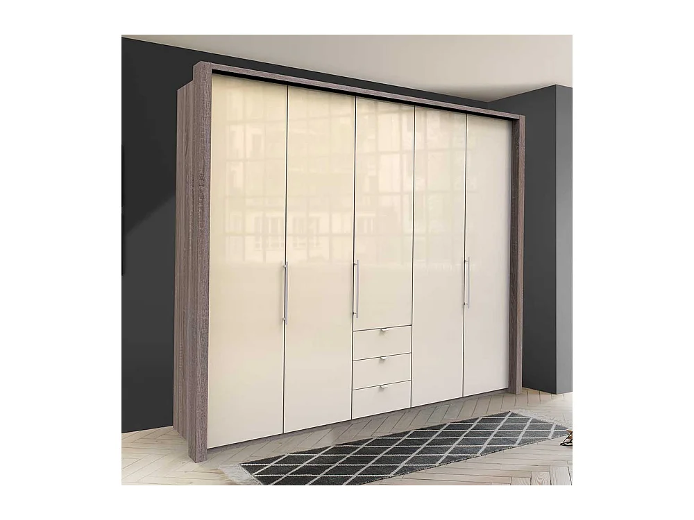 Panorama Schlafzimmerschrank in Cremeweiß Eiche Trüffelfarben