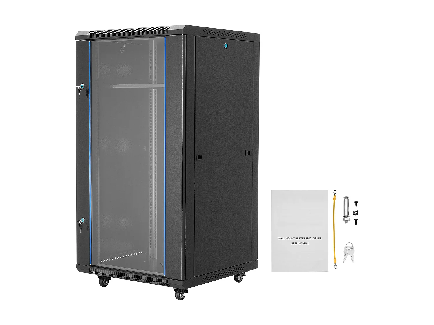 Armário de Rede SucceBuy 22U, Rack Servidor Montagem de Parede, Bay de Patch, Profundidade 60 cm, Carga 136 kg, com Porta Travável Vidro Temperado