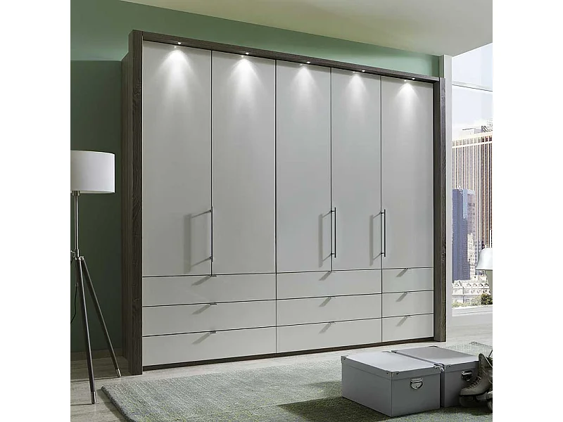 Falttürenschrank in Weiß Eiche Trüffel