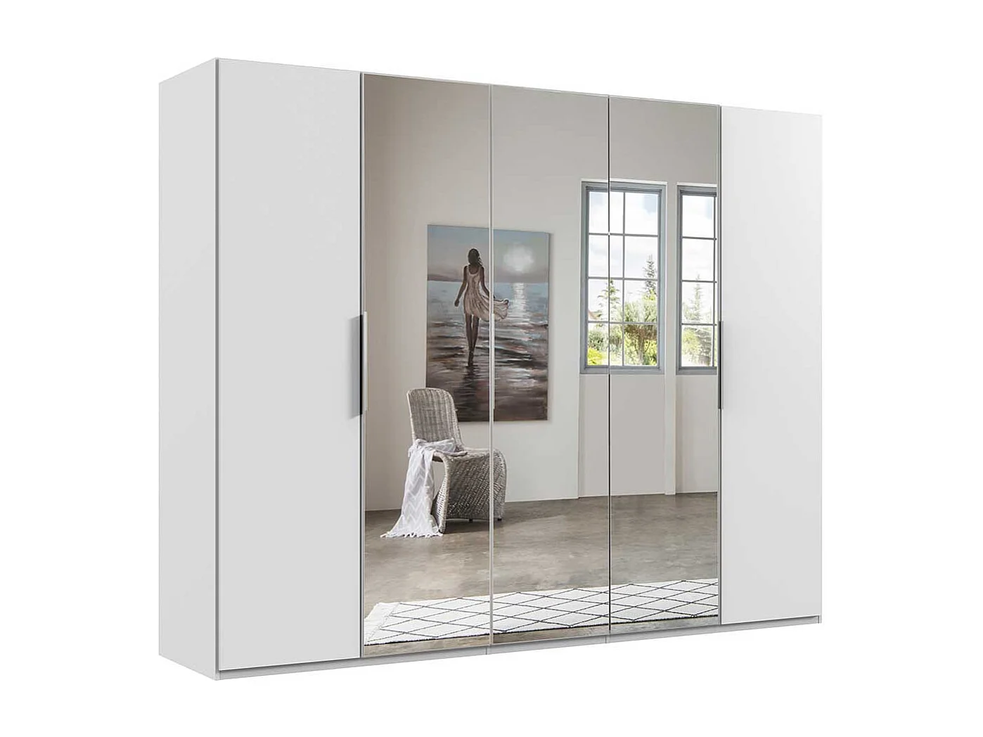 Spiegel Schlafzimmerschrank in Weiß Dreh- und Falttüren