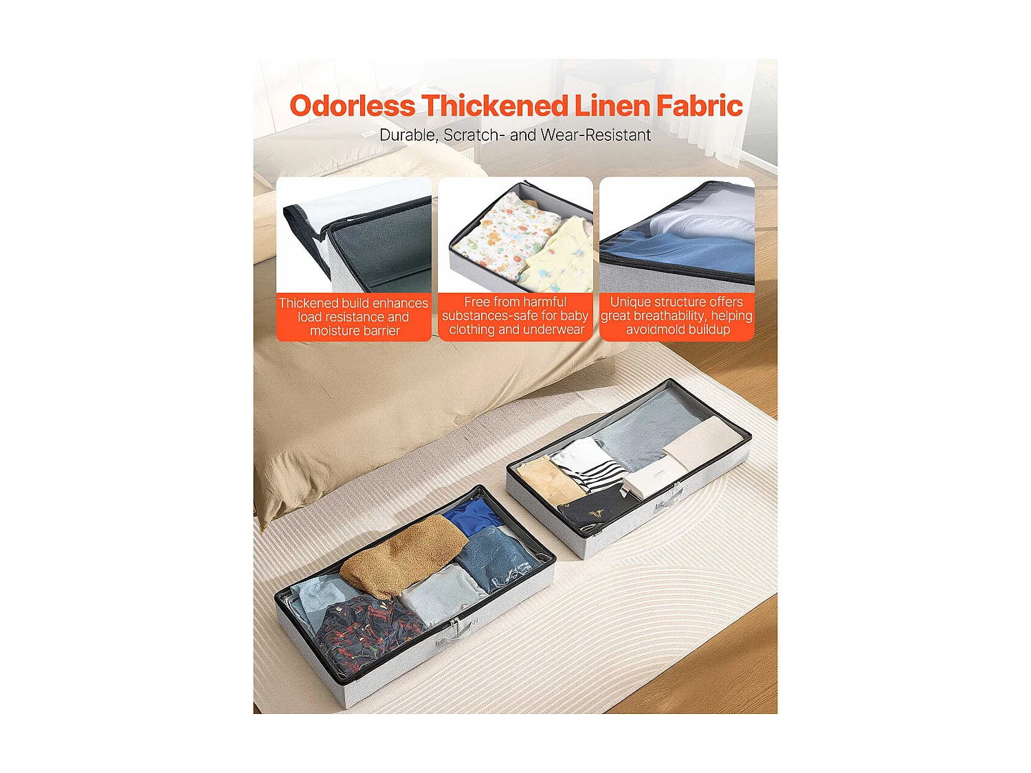Sacche di Ripostiglio SucceBuy sotto il Letto 2 Pezzi 45 L, Organizzatore di Scarpe sotto il Letto con Coperchi Trasparenti, Scatola di Ripostiglio per Vestiti