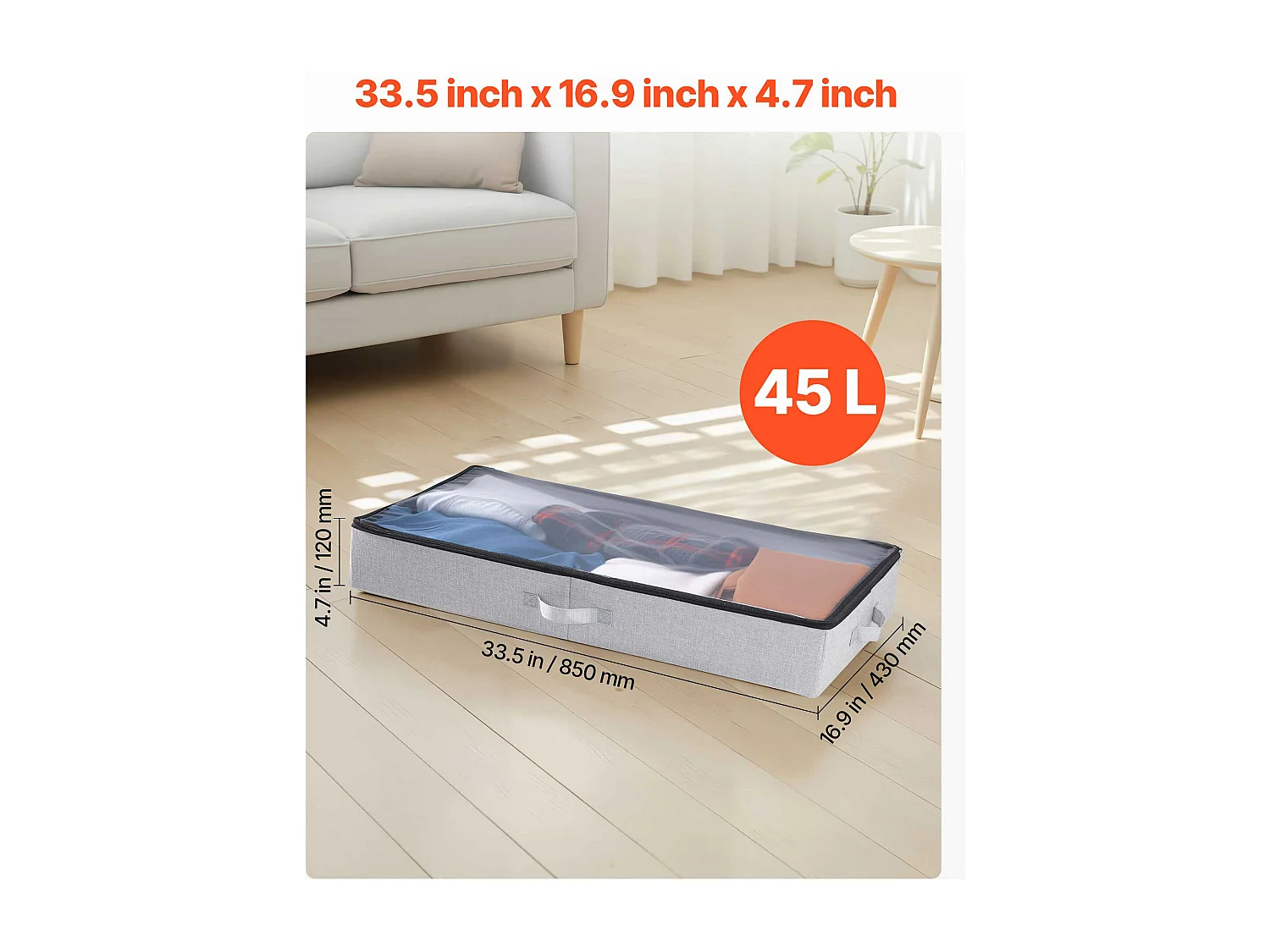 Sacche di Ripostiglio SucceBuy sotto il Letto 2 Pezzi 45 L, Organizzatore di Scarpe sotto il Letto con Coperchi Trasparenti, Scatola di Ripostiglio per Vestiti