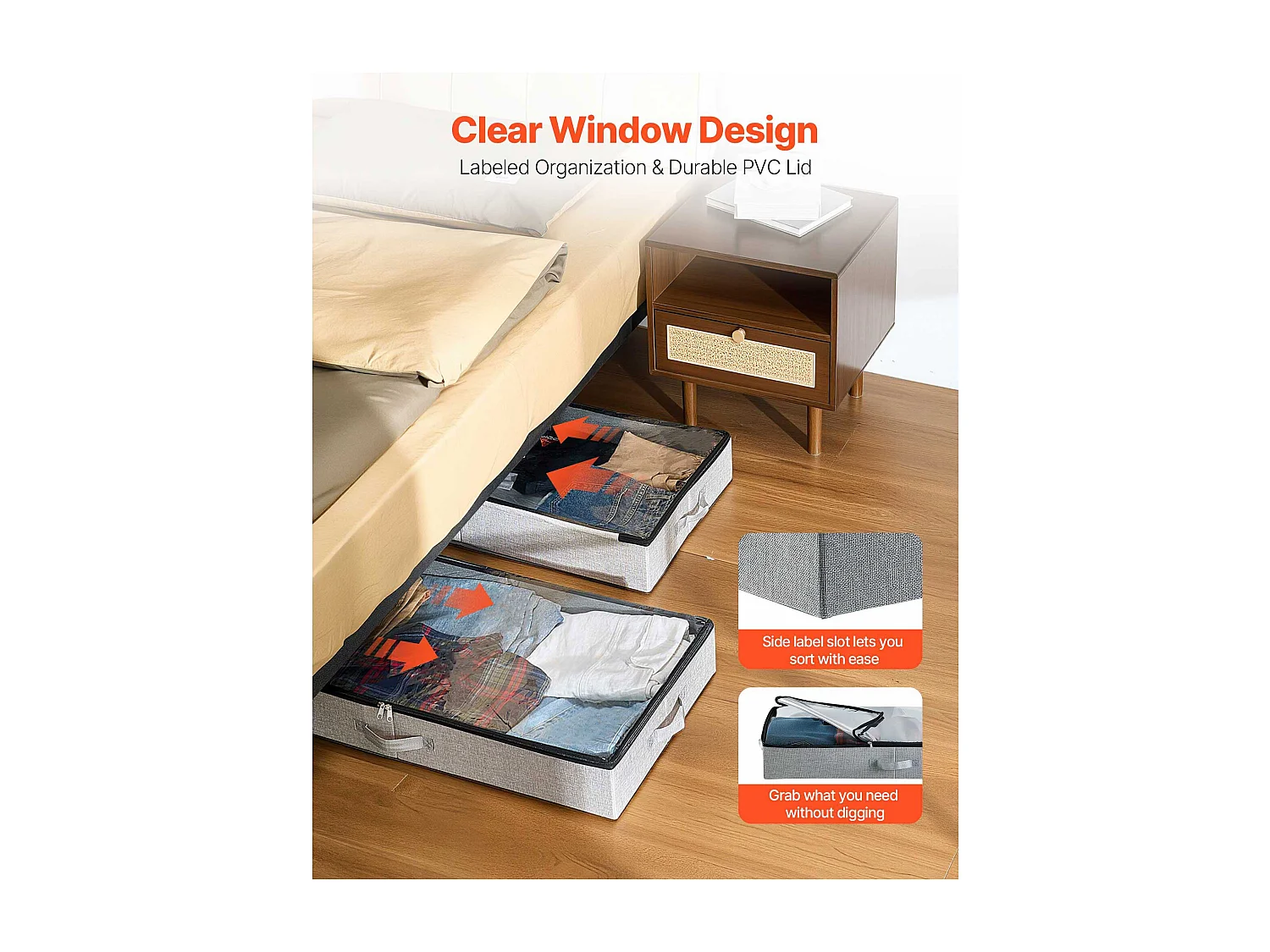 Sacche di Ripostiglio SucceBuy sotto il Letto 2 Pezzi 45 L, Organizzatore di Scarpe sotto il Letto con Coperchi Trasparenti, Scatola di Ripostiglio per Vestiti
