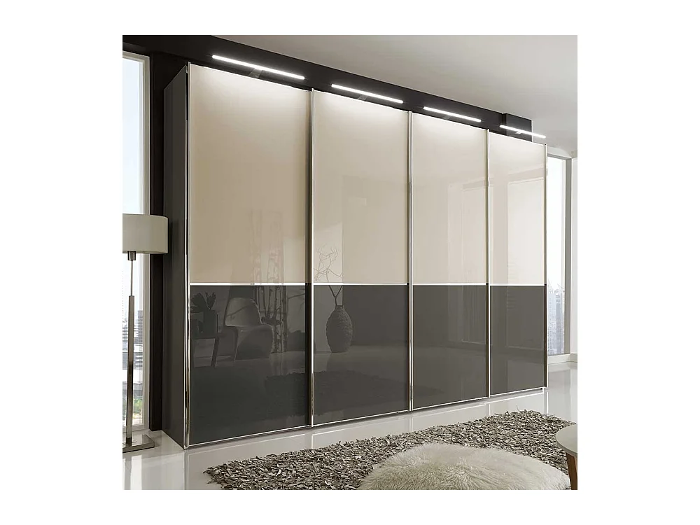 Schwebetürenschrank in Creme Weiß und Braun 300 cm breit