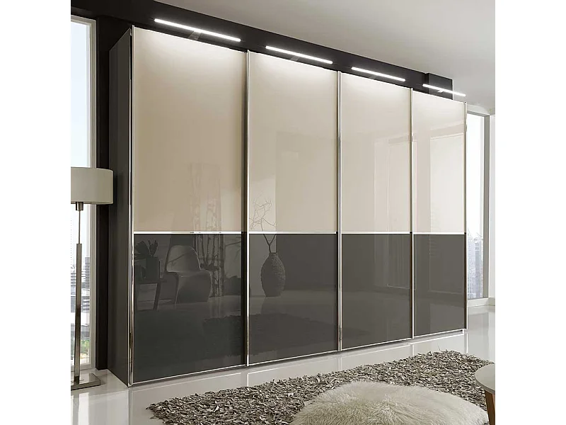 Schwebetürenschrank in Creme Weiß und Braun 300 cm breit