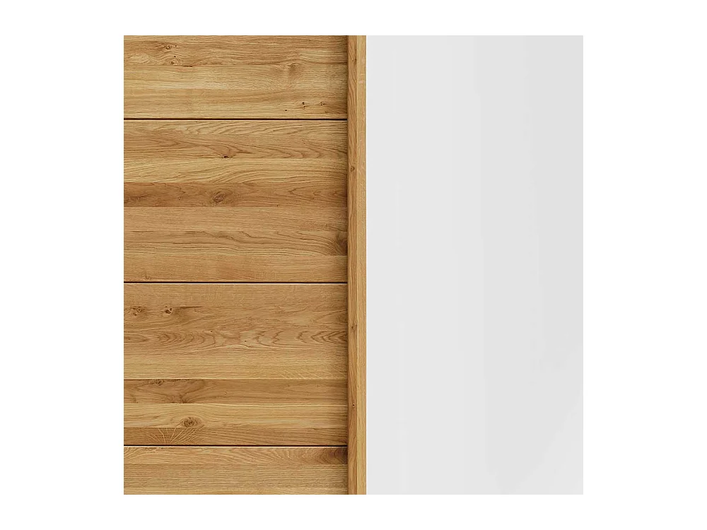 Kleiderschrank Massivholz aus Wildeiche und Weißglas Schwebetüren