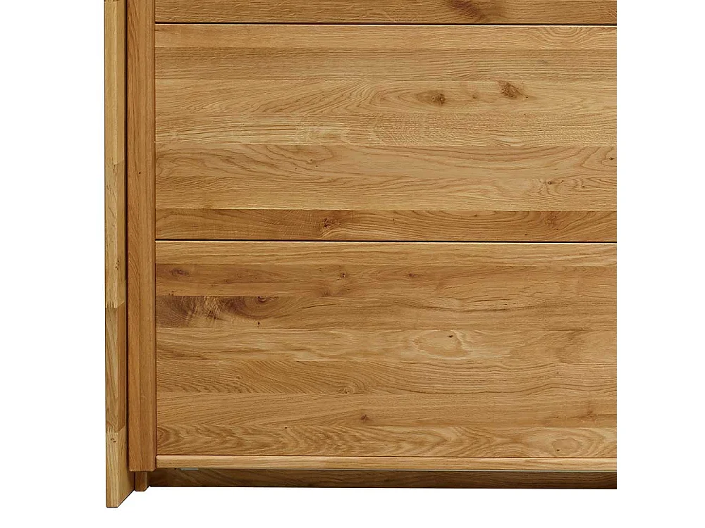 Kleiderschrank Massivholz aus Wildeiche und Weißglas Schwebetüren