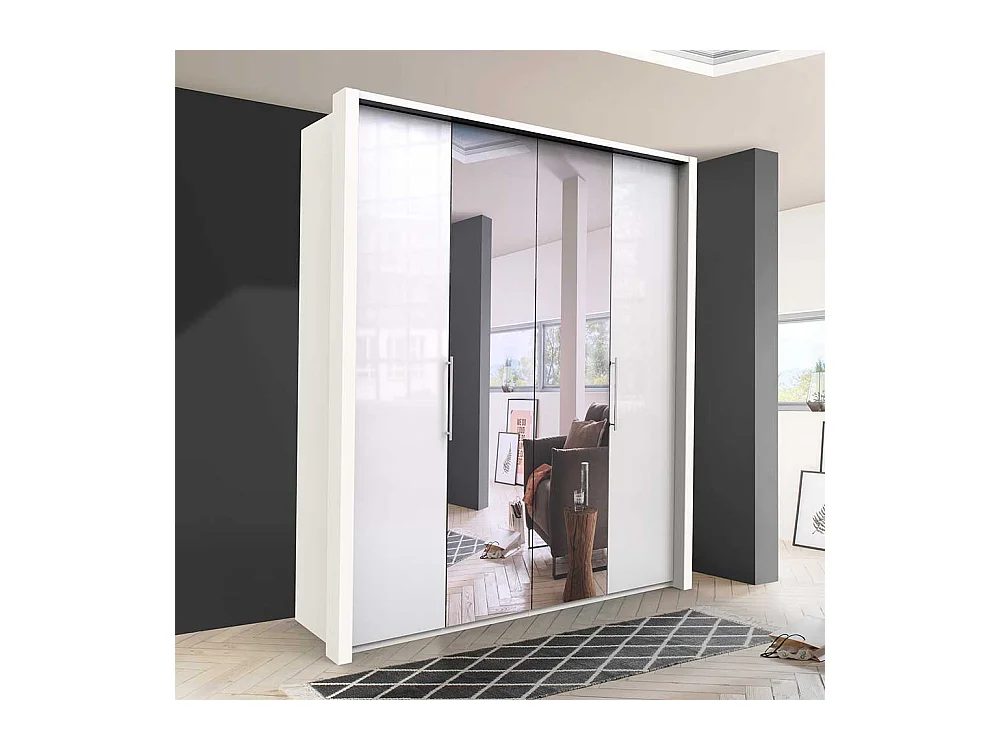 Jugend Kleiderschrank in Weiß glasbeschichtet Falttüren