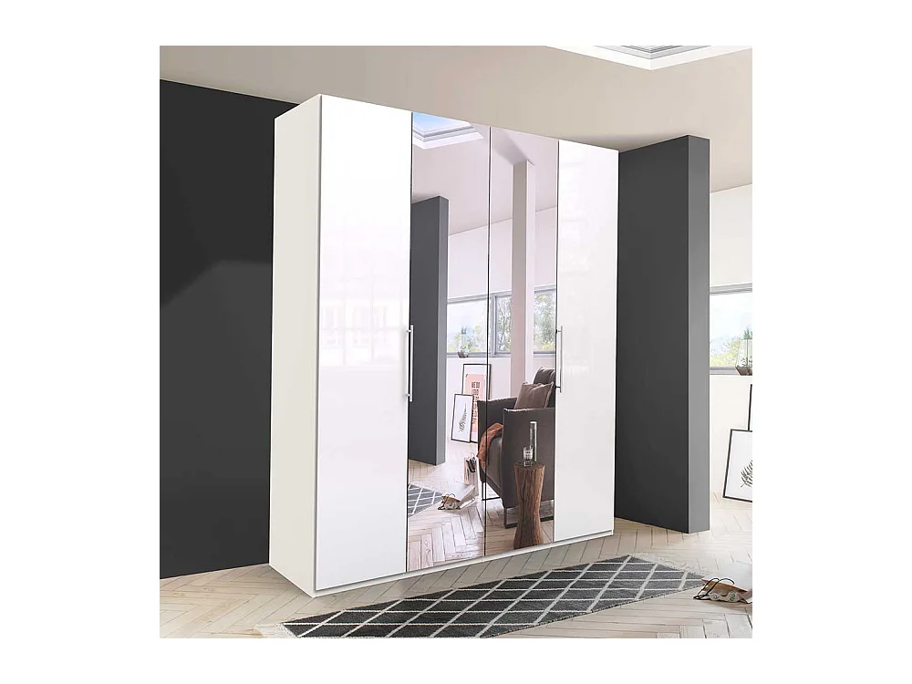 Jugend Kleiderschrank in Weiß glasbeschichtet Falttüren