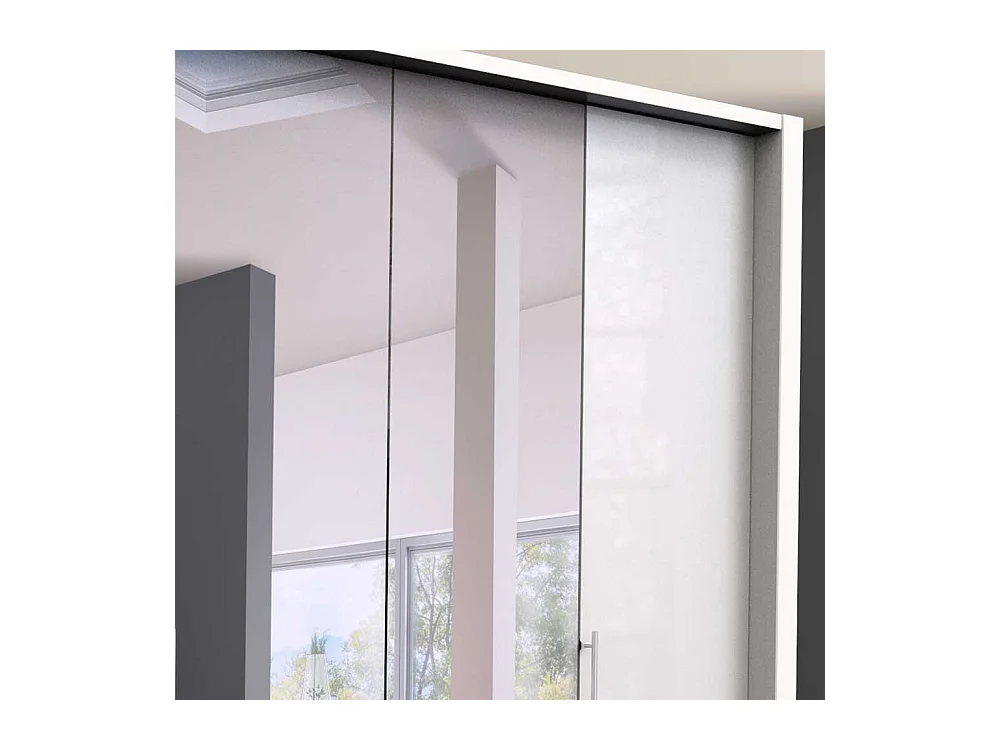 Jugend Kleiderschrank in Weiß glasbeschichtet Falttüren