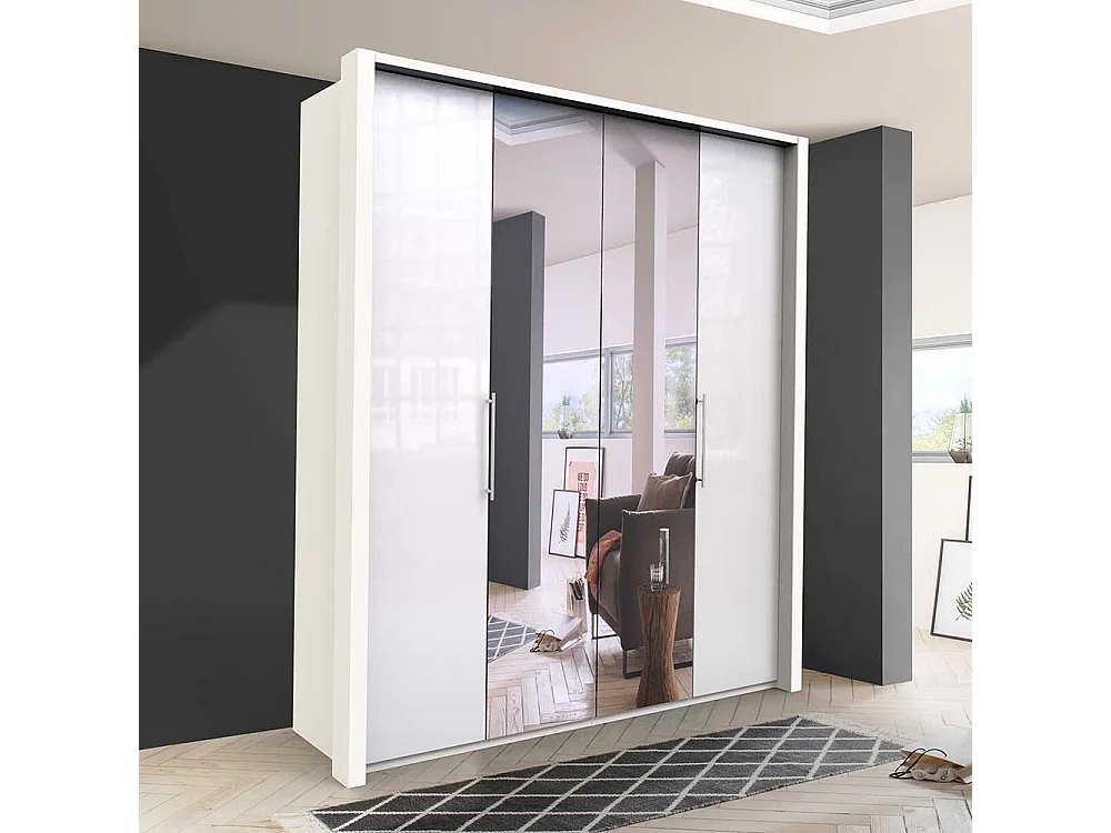 Jugend Kleiderschrank in Weiß glasbeschichtet Falttüren