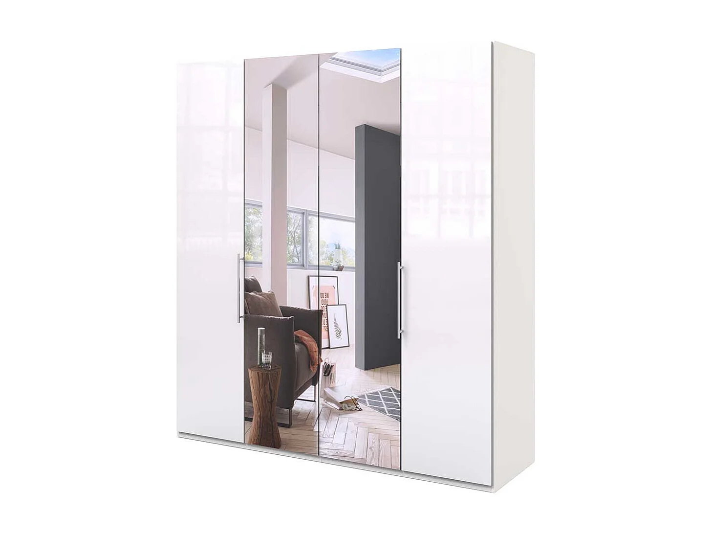 Jugend Kleiderschrank in Weiß glasbeschichtet Falttüren