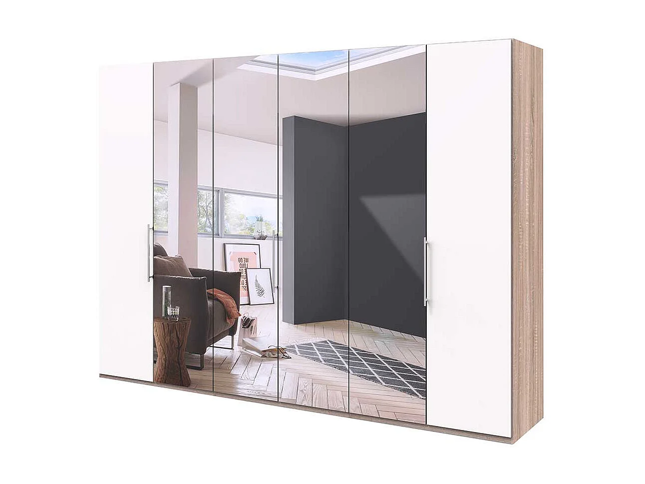 Großer Spiegel Schlafzimmerschrank mit Falttüren Made in Germany