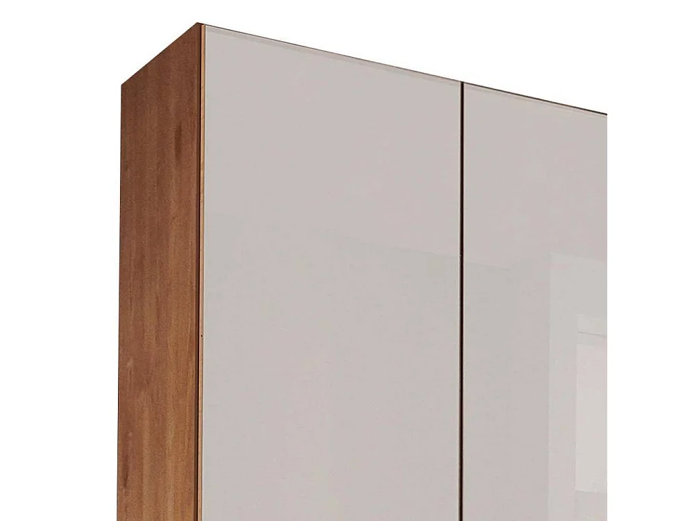 Kleiderschrank Drehtürenschrank in Erlefarben & Weiß mit zwei festen Kleiderstangen