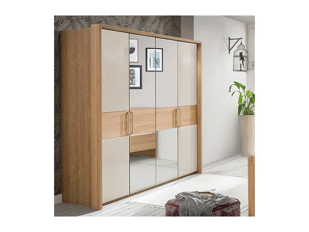 Schlafzimmer Kleiderschrank in Beige Glas beschichtet Spiegel