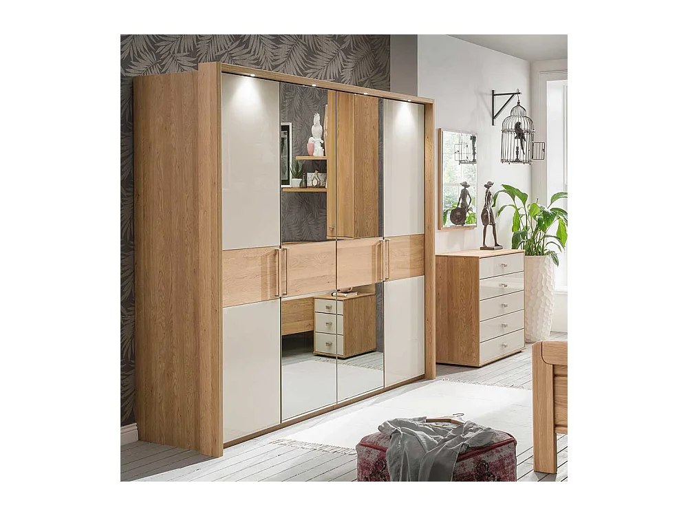 Schlafzimmer Kleiderschrank in Beige Glas beschichtet Spiegel