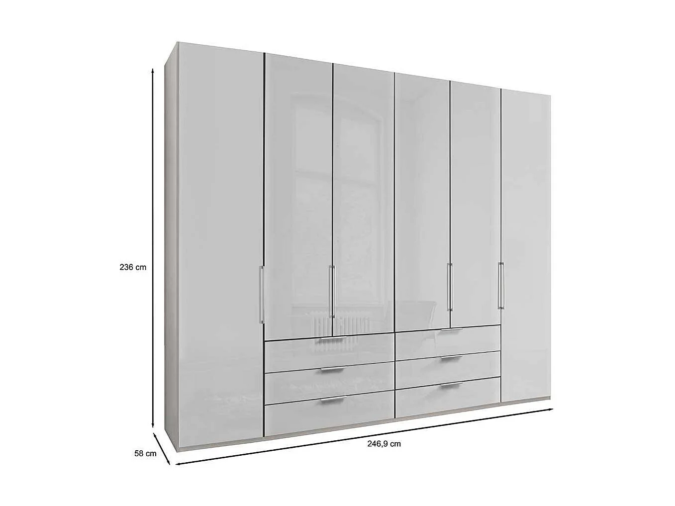 Weißer Falttürenschrank mit sechs Schubladen Made in Germany