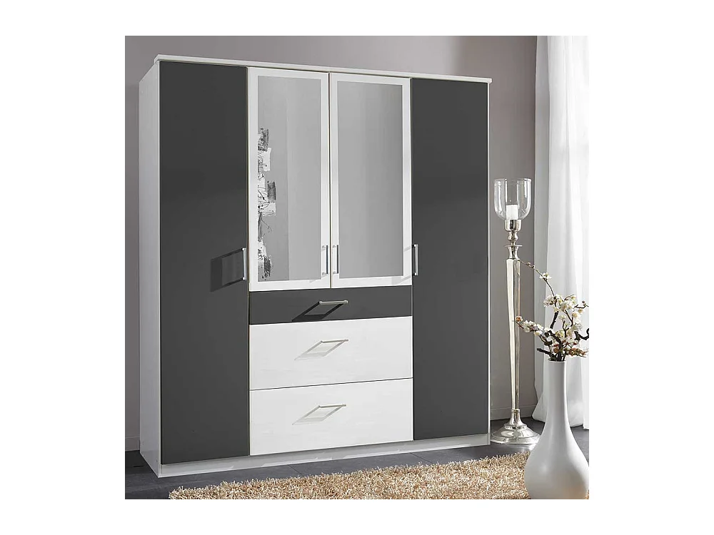 Kleiderschrank bicolor mit Spiegel und drei Schubladen Made in Germany