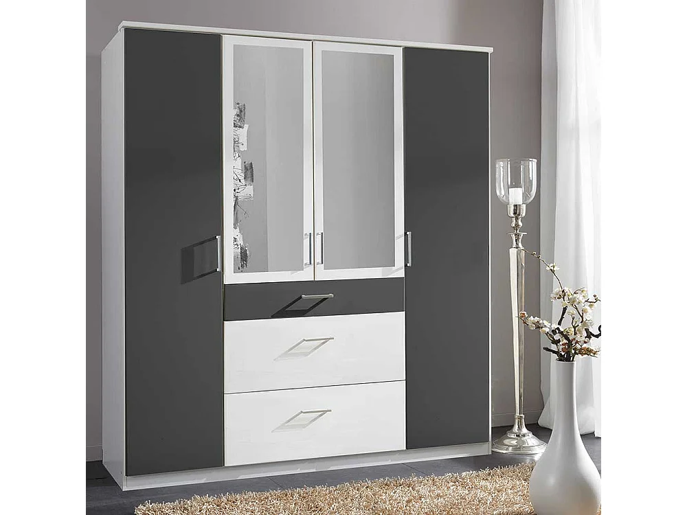 Kleiderschrank bicolor mit Spiegel und drei Schubladen Made in Germany