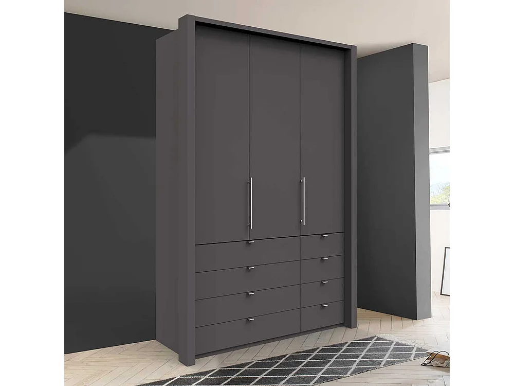 Falttür Schlafzimmerschrank in Braun acht Schubladen