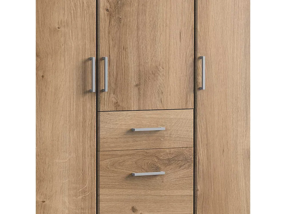 Kleiderschrank Plankeneiche NB mit drei Schubladen 199 cm hoch