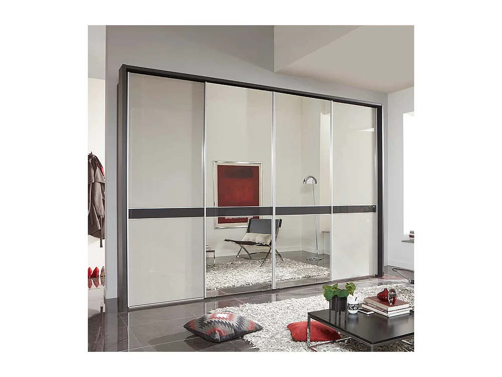 Kleiderschrank in Anthrazit und Hellgrau Schwebetüren