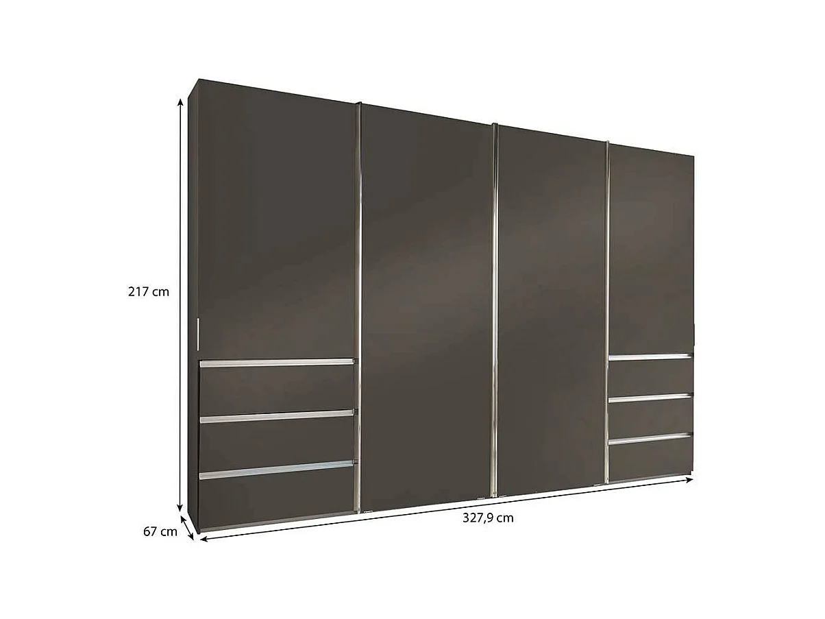 Schwebetürenkleiderschrank in Braun sechs Schubladen