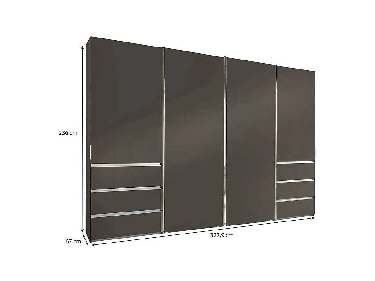 Schwebetürenkleiderschrank in Braun sechs Schubladen