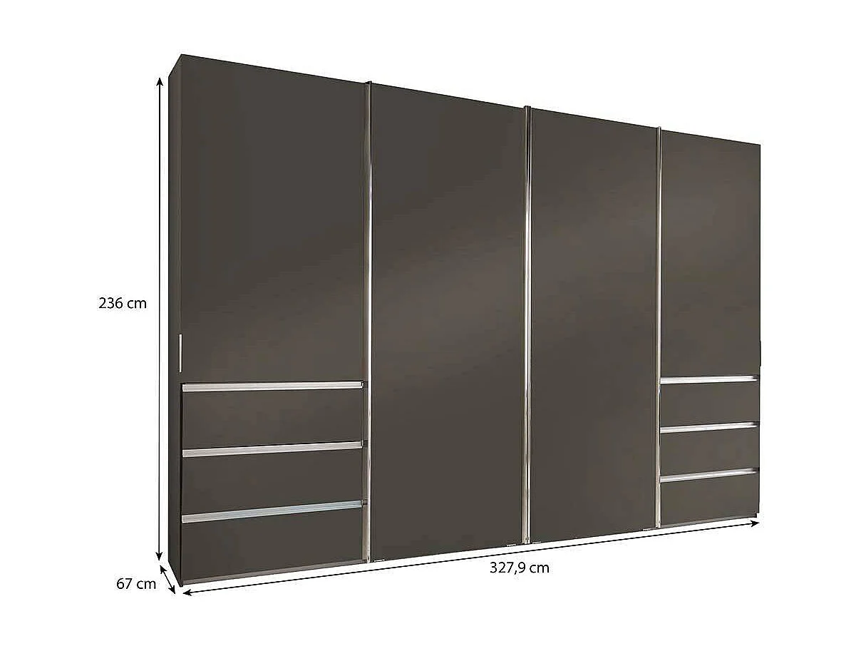 Schwebetürenkleiderschrank in Braun sechs Schubladen