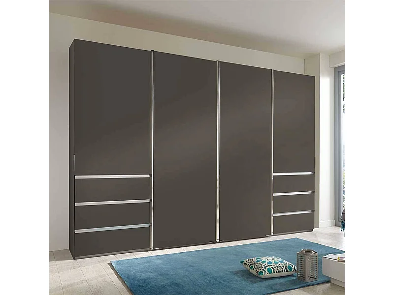 Schwebetürenkleiderschrank in Braun sechs Schubladen