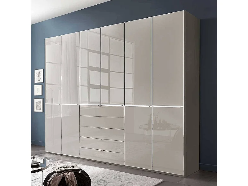 Schlafzimmerschrank XL Kleiderschrank Front glasbeschichtet mit fünf Schubladen