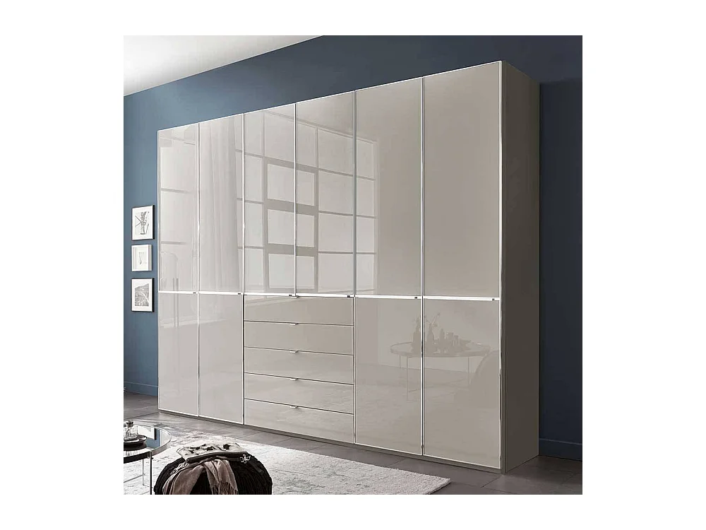 Schlafzimmerschrank XL Kleiderschrank Front glasbeschichtet mit fünf Schubladen