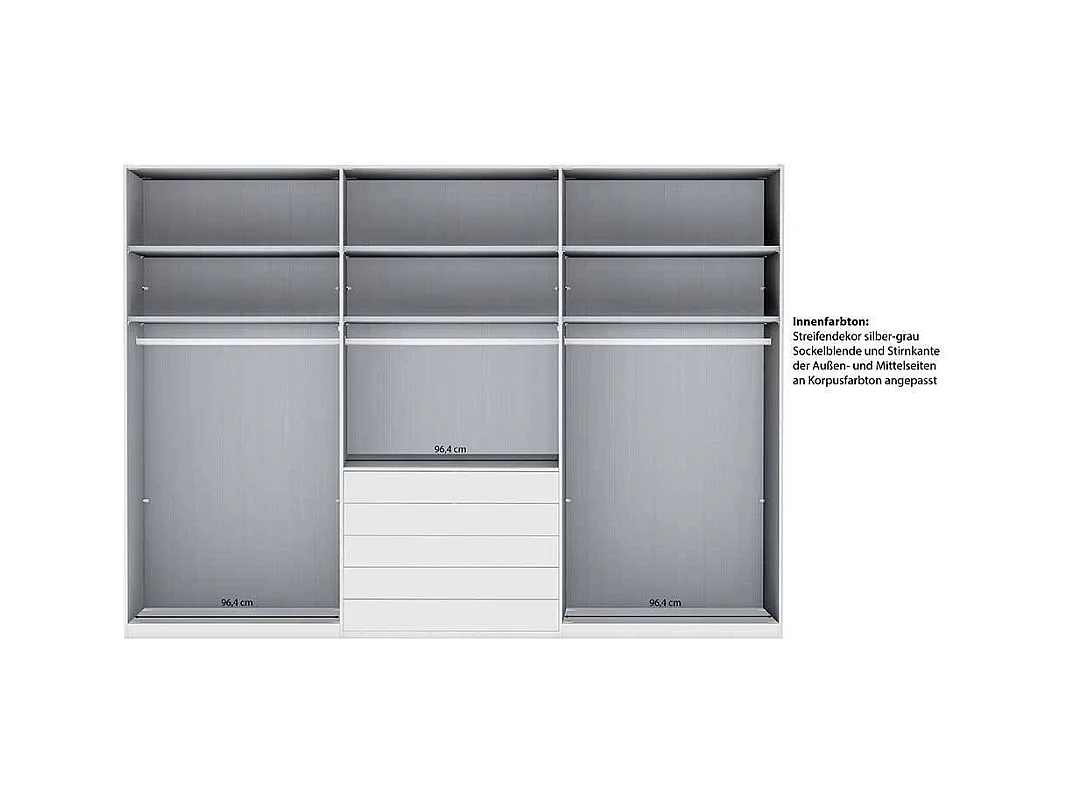 Schlafzimmerschrank XL Kleiderschrank Front glasbeschichtet mit fünf Schubladen