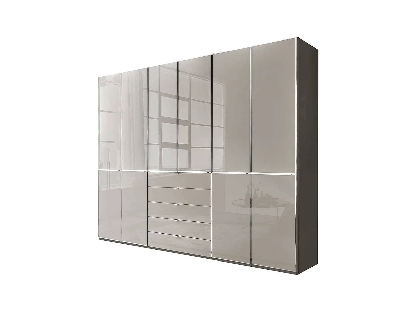 Schlafzimmerschrank XL Kleiderschrank Front glasbeschichtet mit fünf Schubladen