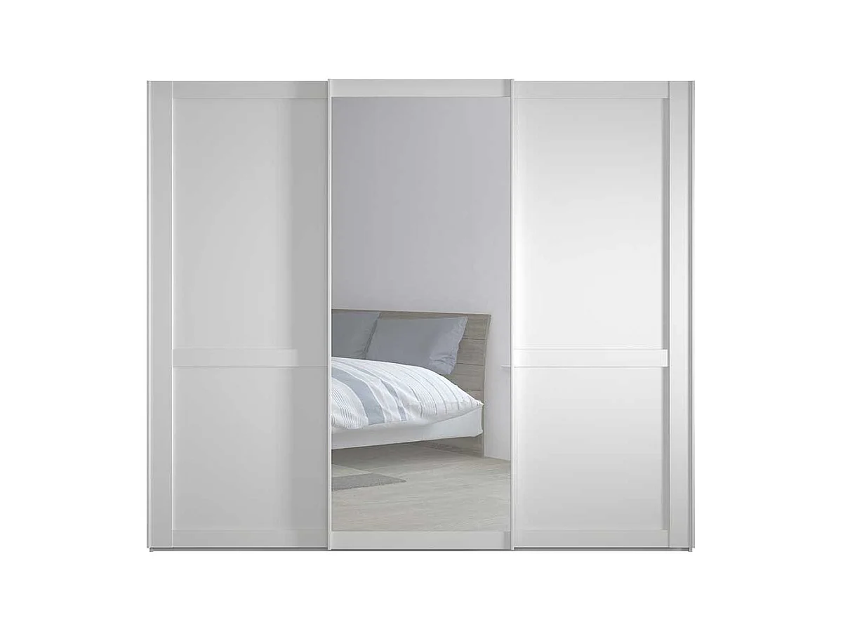 Kleiderschrank mit 3 Schiebetüren in Weiß großem Spiegel