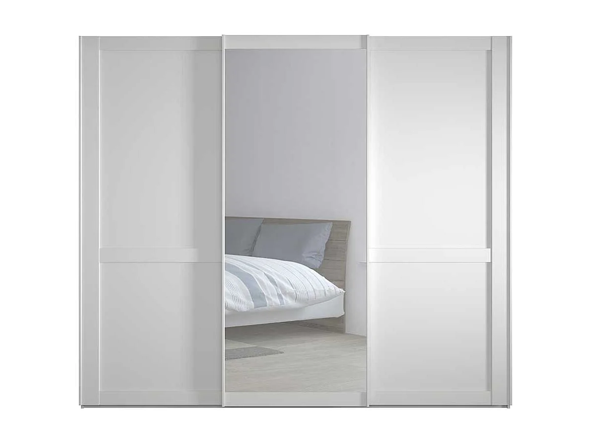 Kleiderschrank mit 3 Schiebetüren in Weiß großem Spiegel