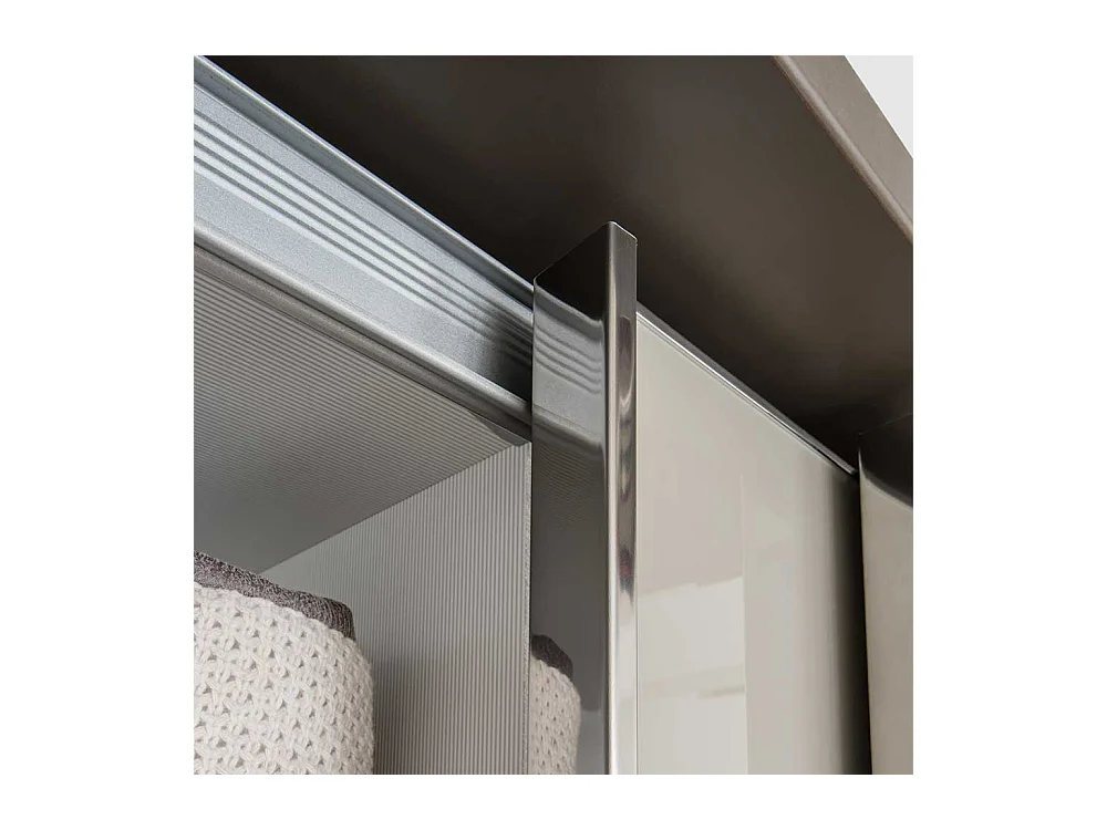 Schwebetuerenschrank mit Spiegel Hellgrau und Braun