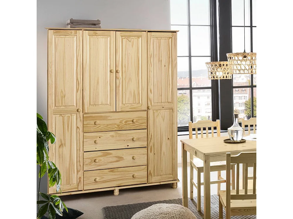 Kleiderschrank Schlafzimmerschrank aus Kiefer Massivholz im Landhausstil