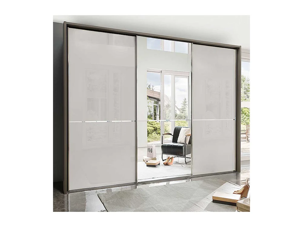 Spiegel Schwebetürenschrank in Hellgrau und Braun 260 cm breit