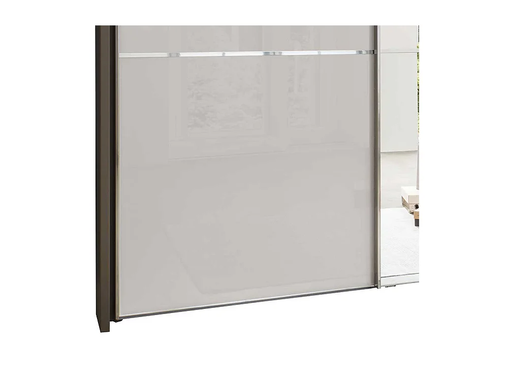 Spiegel Schwebetürenschrank in Hellgrau und Braun 260 cm breit