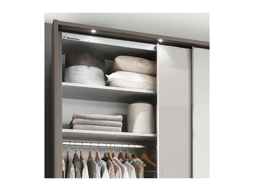 Spiegel Schwebetürenschrank in Hellgrau und Braun 260 cm breit