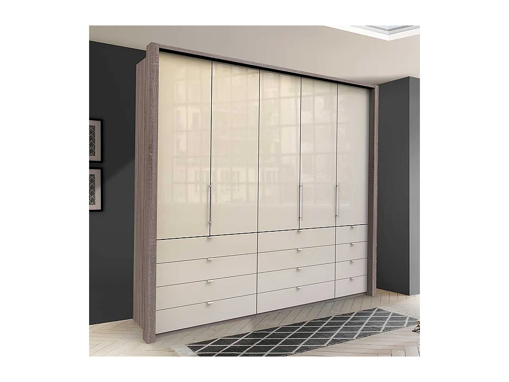 Kombi Schlafzimmerschrank 3 türig mit vielen Schubladen glasbeschichtet