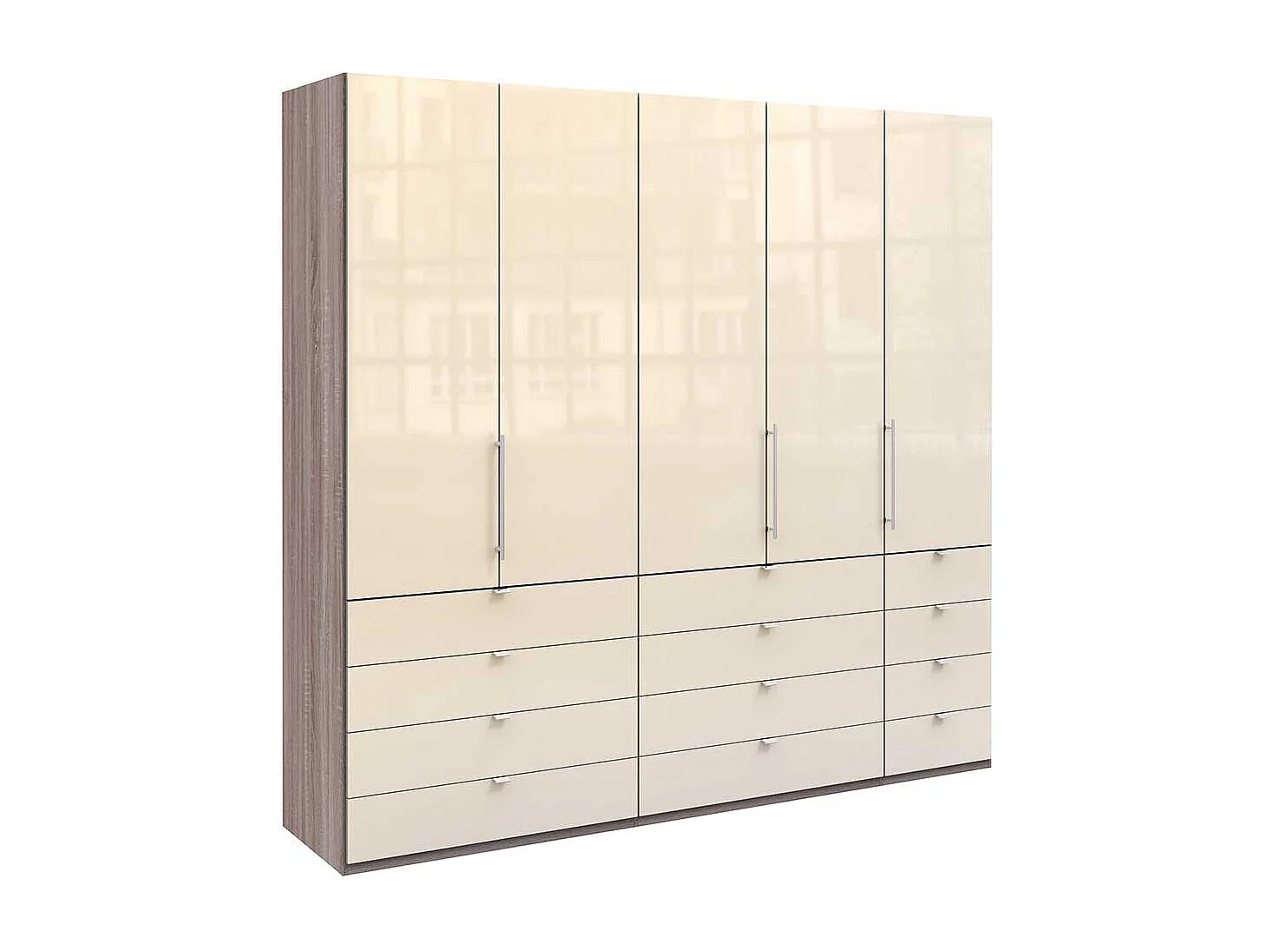 Kombi Schlafzimmerschrank 3 türig mit vielen Schubladen glasbeschichtet