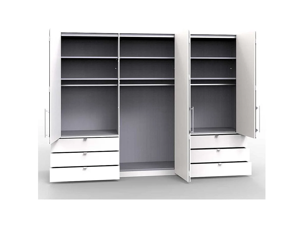 Falttürenschrank in Beige und Eiche Bianco sechs Schubladen