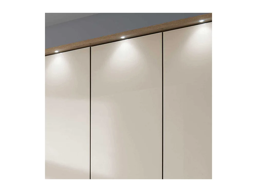 Falttürenschrank in Beige und Eiche Bianco sechs Schubladen