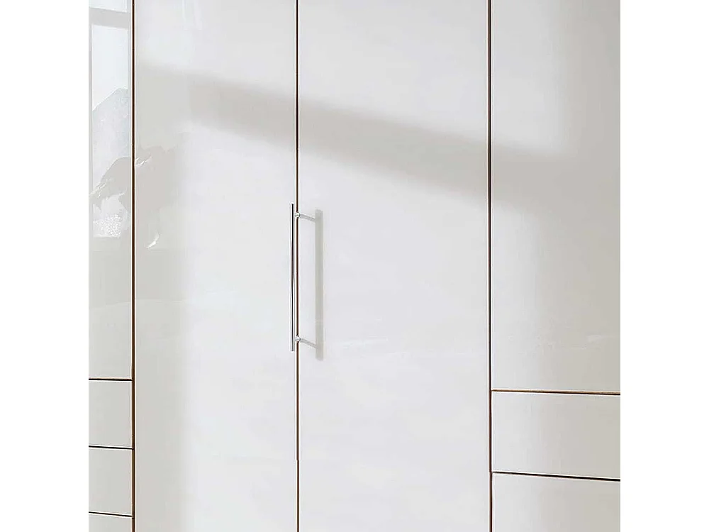 Falttürenschrank in Beige und Eiche Bianco sechs Schubladen