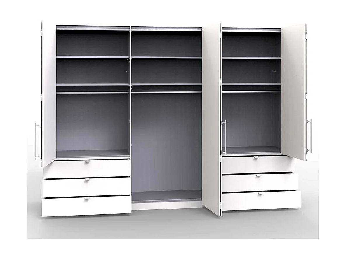 Falttürenschrank in Beige und Eiche Bianco sechs Schubladen