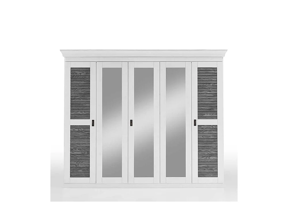 Landhaus Drehtürenschrank in Kiefer Grau und Weiß 253x210x64 cm