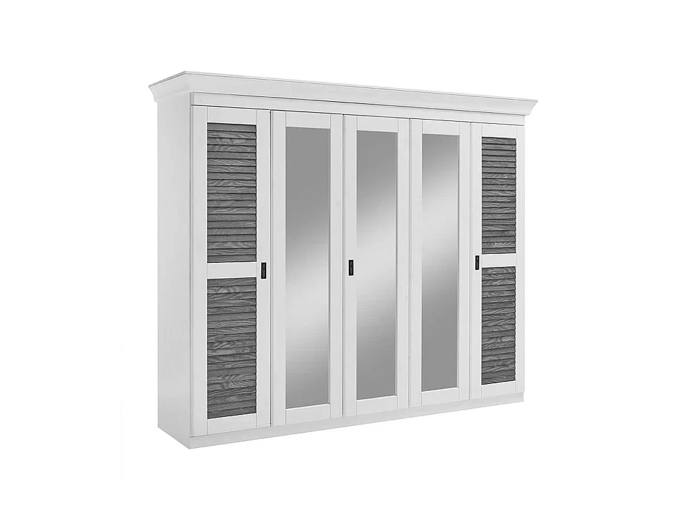 Landhaus Drehtürenschrank in Kiefer Grau und Weiß 253x210x64 cm